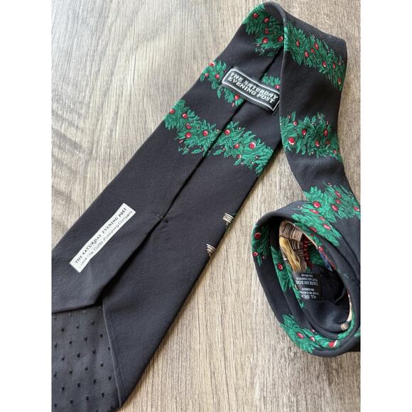 Vintage 1999 Saturday Evening Post Silk Green Christmas Necktie Santa Chimney - Picture 5 of 7